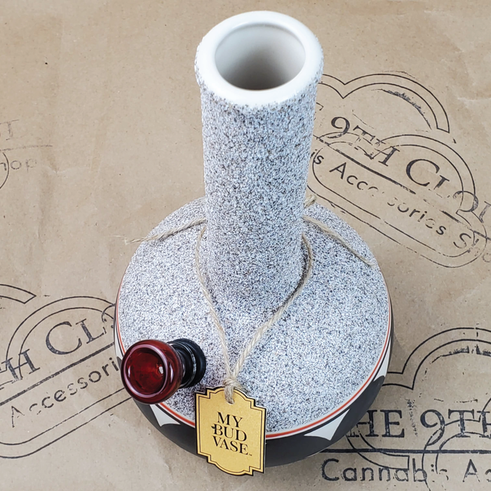 GREY CERAMC COYOTE WATERPIPE BY MY BUD VASE ON THE 9TH CLOUD CANNABIS ACCESSORIES SHOP LOGO BACKGROUND