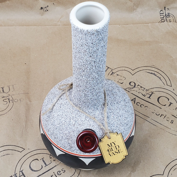 GREY CERAMC COYOTE WATERPIPE BY MY BUD VASE ON THE 9TH CLOUD CANNABIS ACCESSORIES SHOP LOGO BACKGROUND
